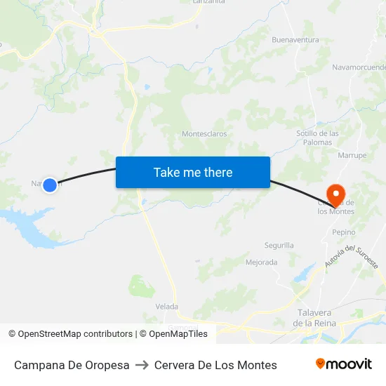 Campana De Oropesa to Cervera De Los Montes map