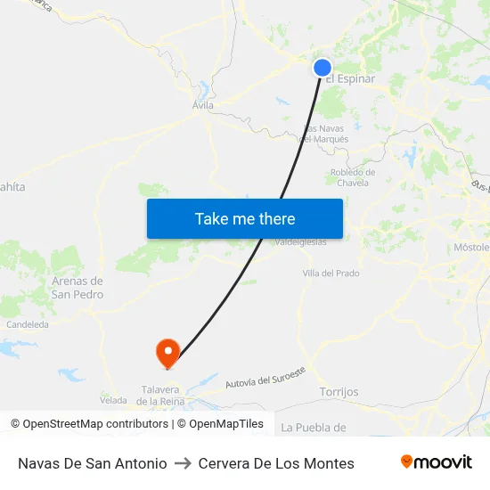 Navas De San Antonio to Cervera De Los Montes map