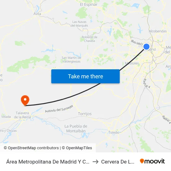 Área Metropolitana De Madrid Y Corredor Del Henares to Cervera De Los Montes map