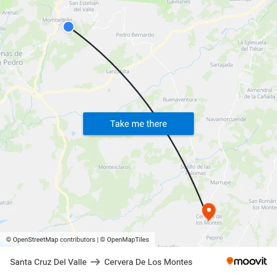 Santa Cruz Del Valle to Cervera De Los Montes map