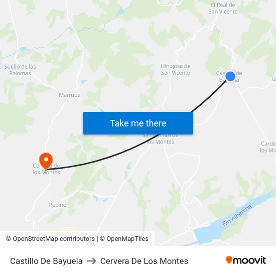 Castillo De Bayuela to Cervera De Los Montes map