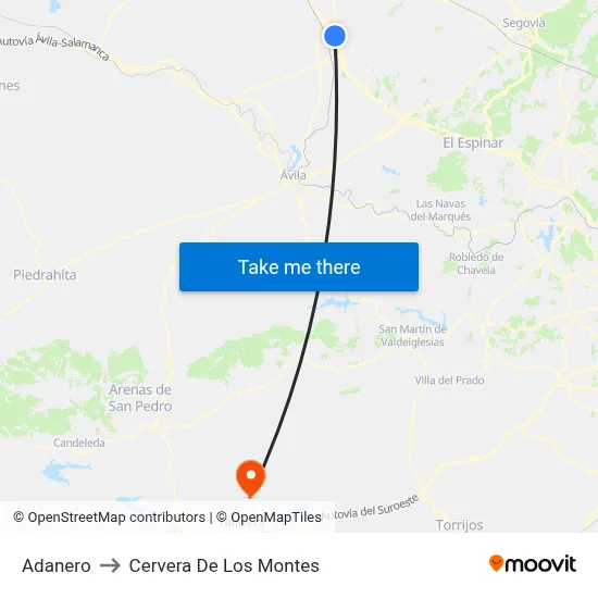 Adanero to Cervera De Los Montes map