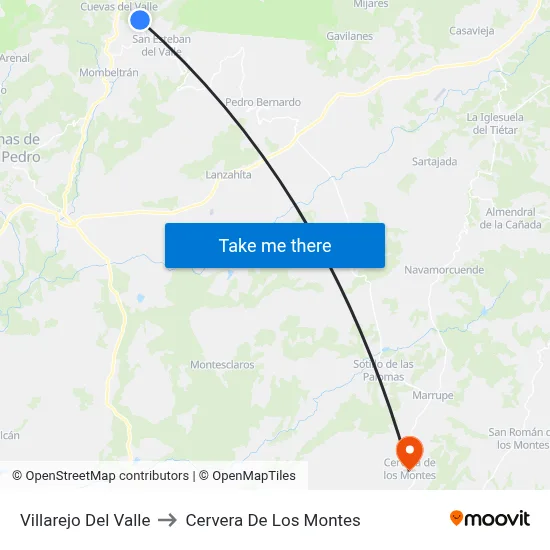 Villarejo Del Valle to Cervera De Los Montes map