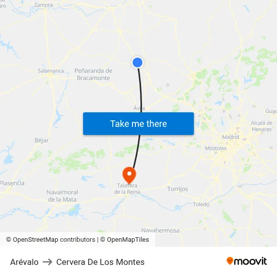 Arévalo to Cervera De Los Montes map