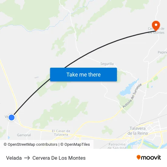 Velada to Cervera De Los Montes map