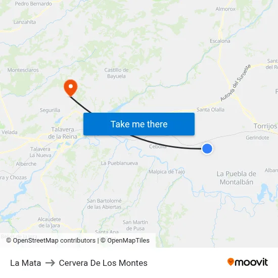 La Mata to Cervera De Los Montes map