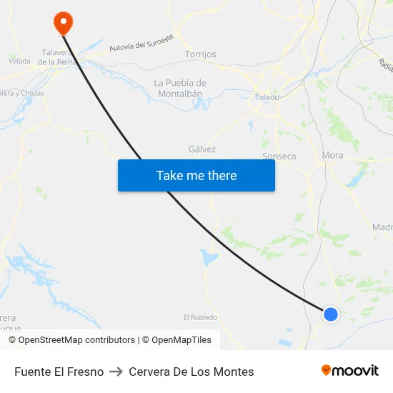 Fuente El Fresno to Cervera De Los Montes map