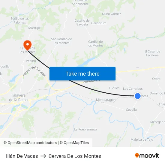Illán De Vacas to Cervera De Los Montes map
