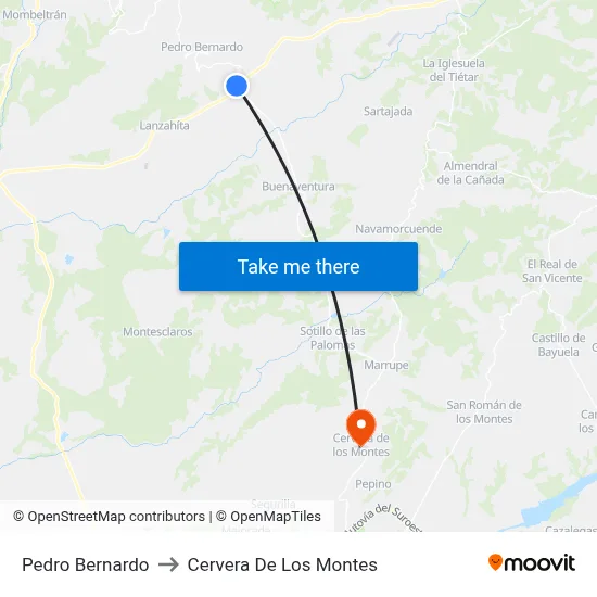 Pedro Bernardo to Cervera De Los Montes map