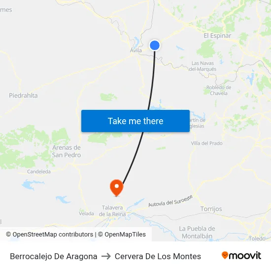 Berrocalejo De Aragona to Cervera De Los Montes map