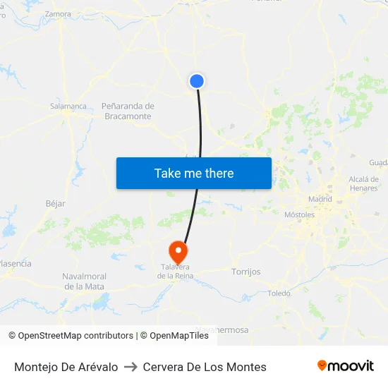 Montejo De Arévalo to Cervera De Los Montes map