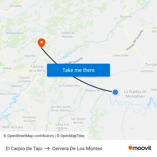 El Carpio De Tajo to Cervera De Los Montes map