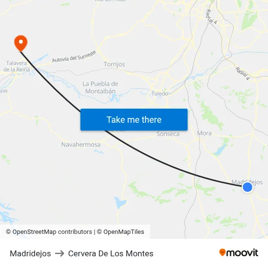 Madridejos to Cervera De Los Montes map