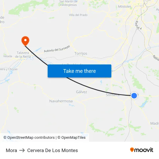 Mora to Cervera De Los Montes map