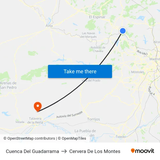 Cuenca Del Guadarrama to Cervera De Los Montes map