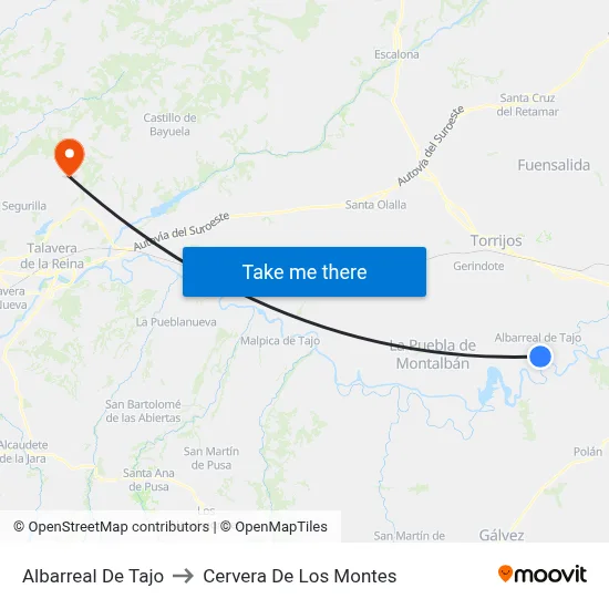 Albarreal De Tajo to Cervera De Los Montes map