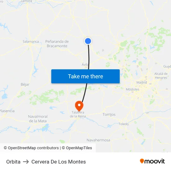 Orbita to Cervera De Los Montes map
