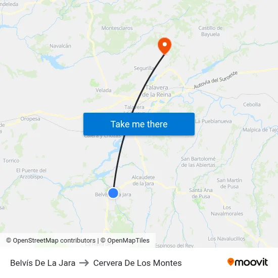 Belvís De La Jara to Cervera De Los Montes map