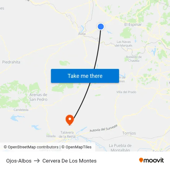 Ojos-Albos to Cervera De Los Montes map
