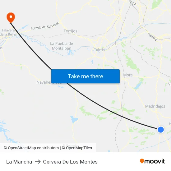 La Mancha to Cervera De Los Montes map