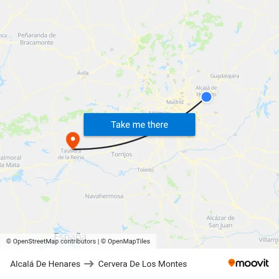 Alcalá De Henares to Cervera De Los Montes map