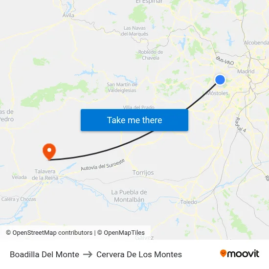 Boadilla Del Monte to Cervera De Los Montes map