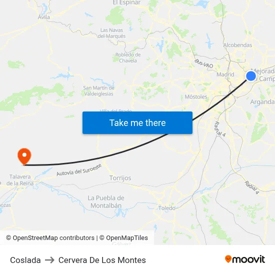 Coslada to Cervera De Los Montes map