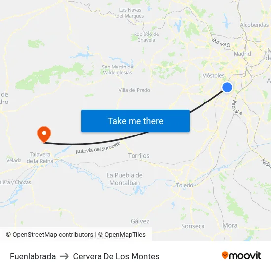 Fuenlabrada to Cervera De Los Montes map