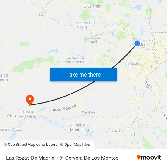 Las Rozas De Madrid to Cervera De Los Montes map