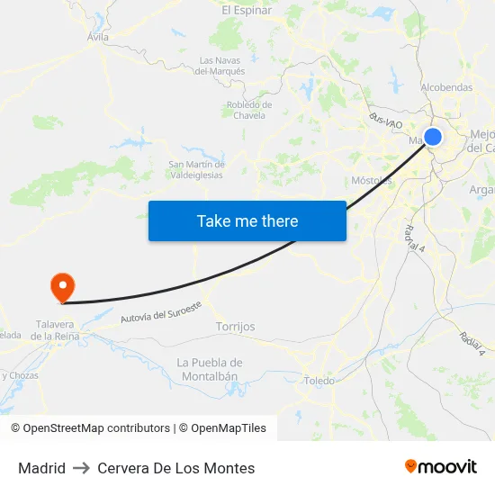 Madrid to Cervera De Los Montes map