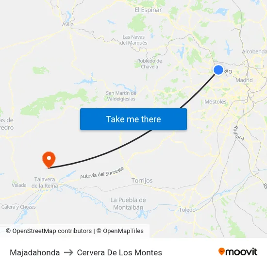 Majadahonda to Cervera De Los Montes map