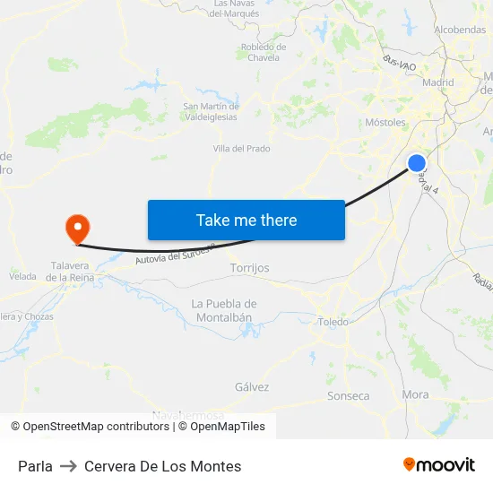 Parla to Cervera De Los Montes map