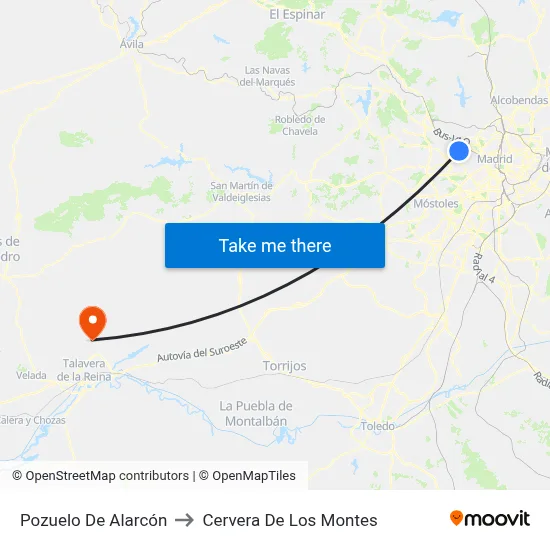 Pozuelo De Alarcón to Cervera De Los Montes map