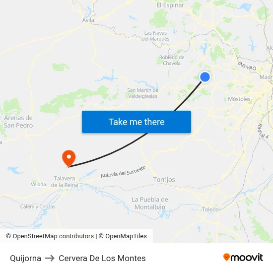 Quijorna to Cervera De Los Montes map