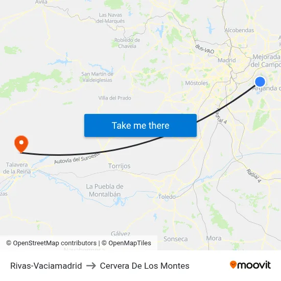 Rivas-Vaciamadrid to Cervera De Los Montes map