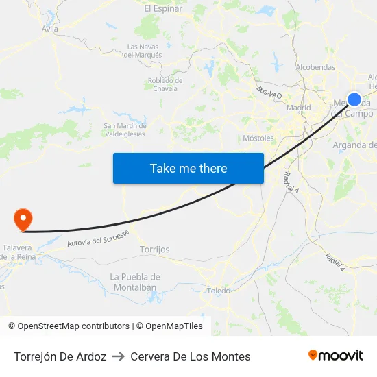 Torrejón De Ardoz to Cervera De Los Montes map