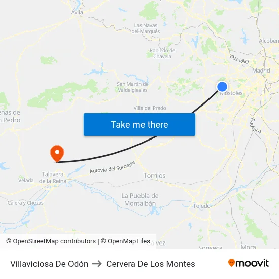 Villaviciosa De Odón to Cervera De Los Montes map