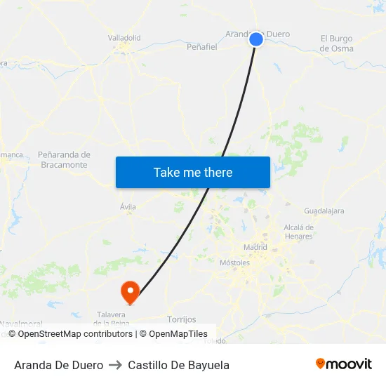 Aranda De Duero to Castillo De Bayuela map