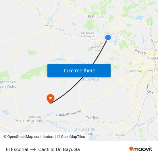 El Escorial to Castillo De Bayuela map