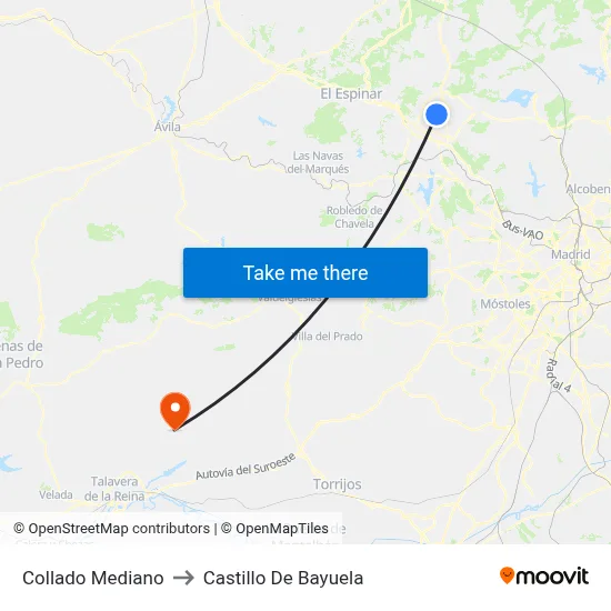 Collado Mediano to Castillo De Bayuela map