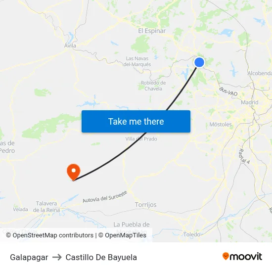 Galapagar to Castillo De Bayuela map