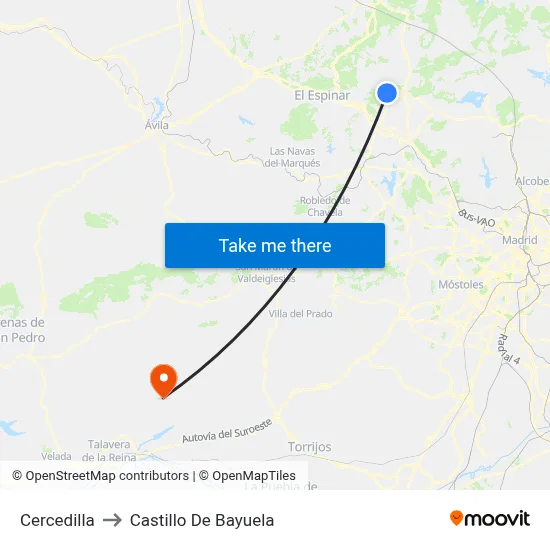 Cercedilla to Castillo De Bayuela map