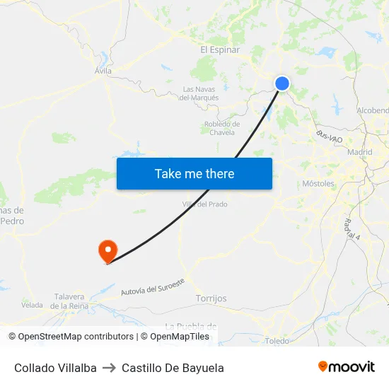 Collado Villalba to Castillo De Bayuela map