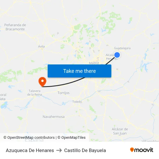 Azuqueca De Henares to Castillo De Bayuela map