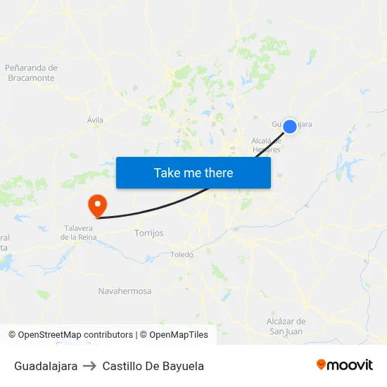 Guadalajara to Castillo De Bayuela map