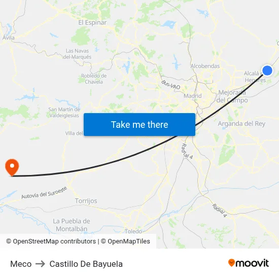 Meco to Castillo De Bayuela map