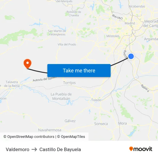 Valdemoro to Castillo De Bayuela map