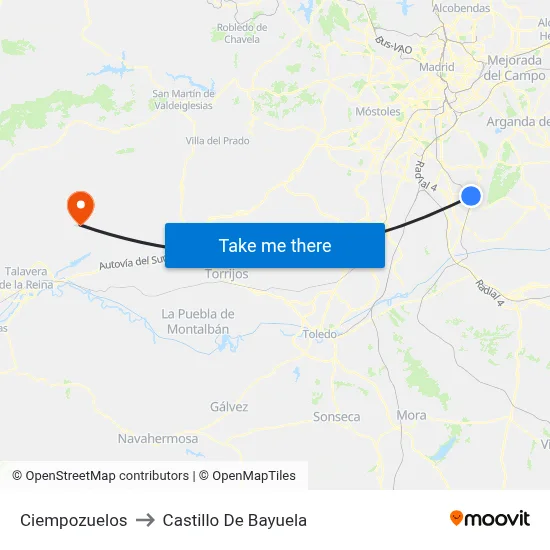 Ciempozuelos to Castillo De Bayuela map