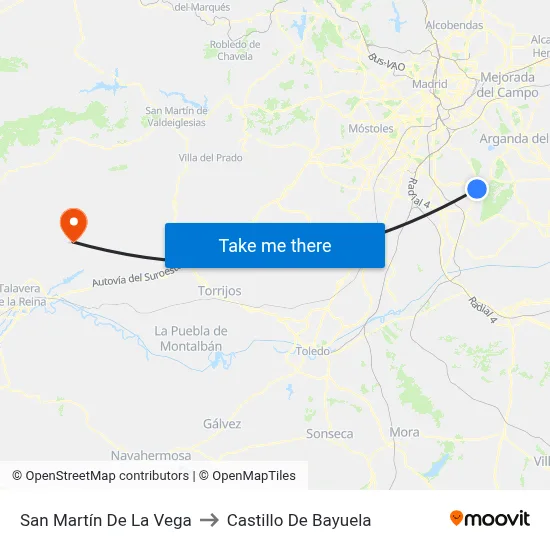 San Martín De La Vega to Castillo De Bayuela map