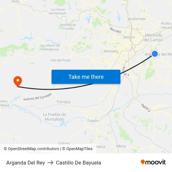 Arganda Del Rey to Castillo De Bayuela map